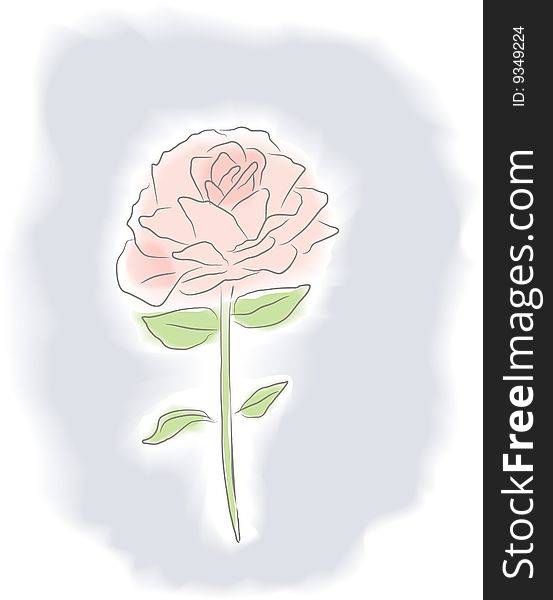 Illustration of a single rose in watercolor painting style. Illustration of a single rose in watercolor painting style