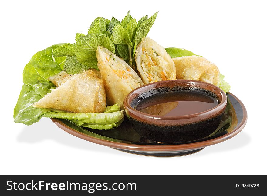 Springrolls traditional fried appetizer chinese cuisine