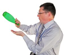 Portrait Of Man In Glasses With A Bottle Royalty Free Stock Image Portrait Of Man In Glasses With A Bottle Royalty Free Stock Image
