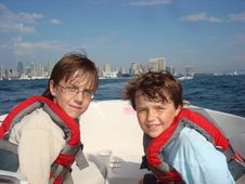 Boys In Boat Stock Photo