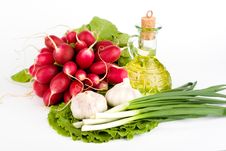 Green Vegetables And Bottle Of Oil Royalty Free Stock Images Green Vegetables And Bottle Of Oil Royalty Free Stock Images