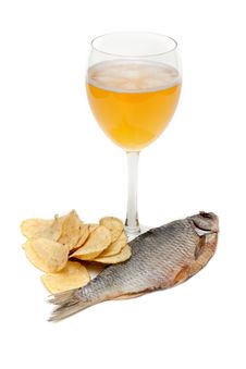 Goblet Beer, Fish And Potato Chips Stock Image
