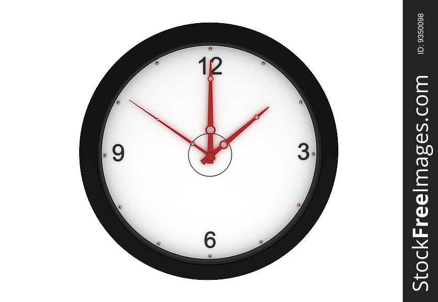 Front view of 3d wall clock on a white background. Front view of 3d wall clock on a white background