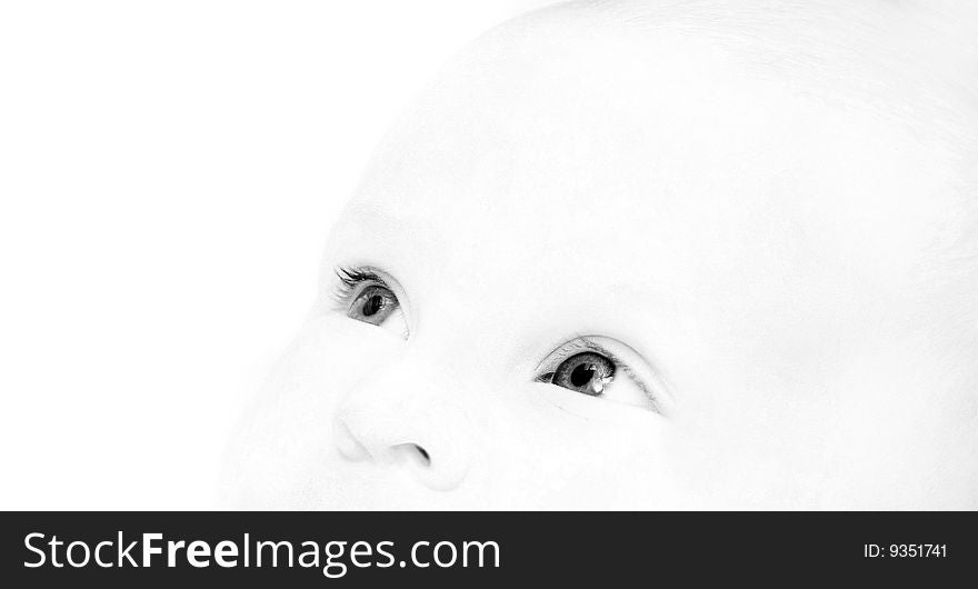 Close up baby portrait over white