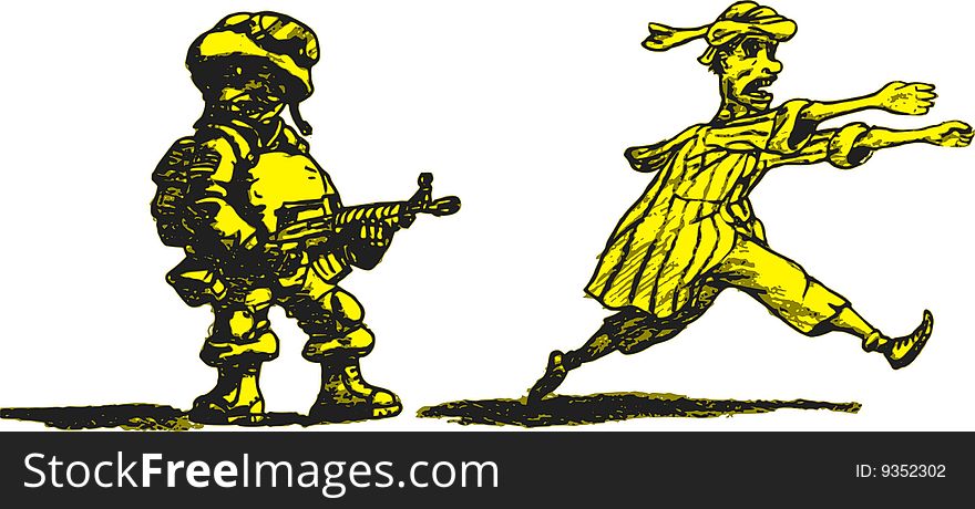 Picture of Arab and soldier. Picture of Arab and soldier