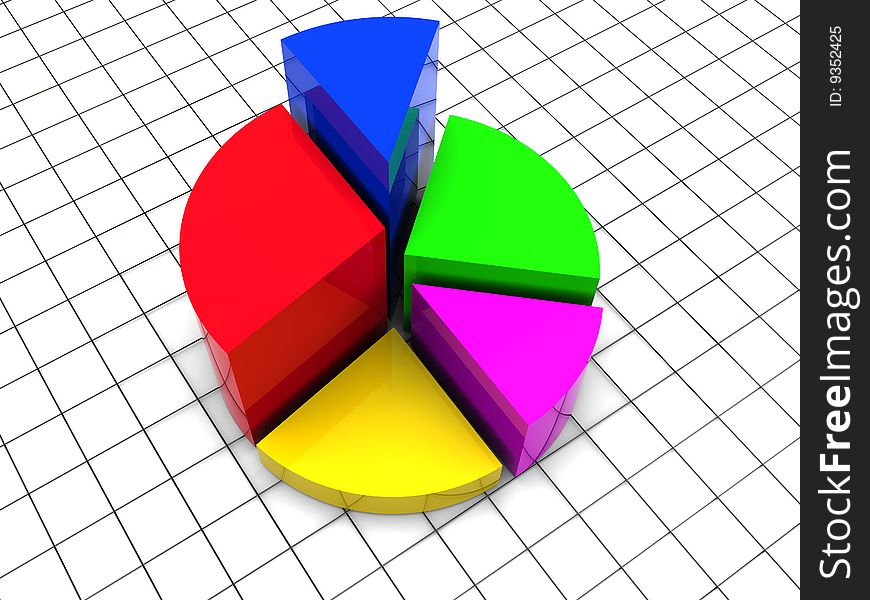 3d illustration of business pie diagram over grid and white background