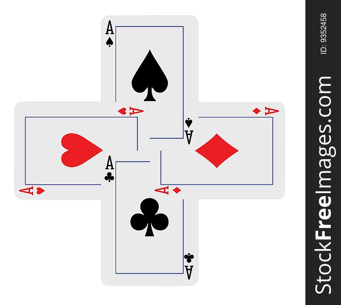 Aces hand cross-shaped four playing cards. Aces hand cross-shaped four playing cards