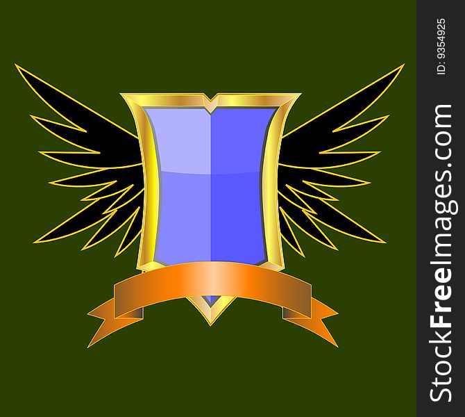 Shield design with banner and wings. Shield design with banner and wings