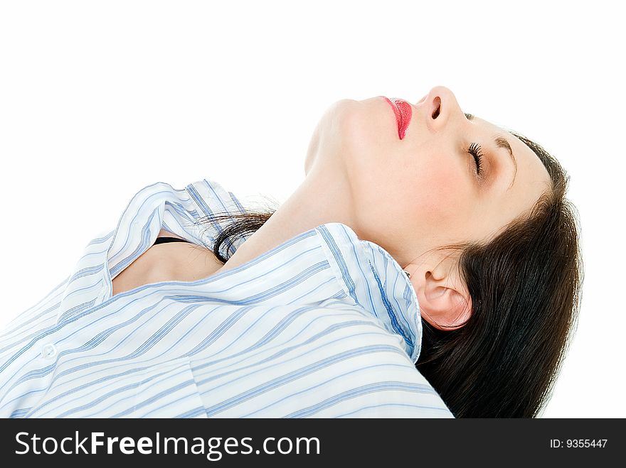 Face of beautiful relaxing woman on white