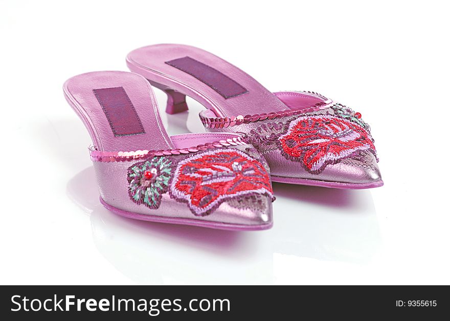 Pink fashion isolated silver shoes. Pink fashion isolated silver shoes