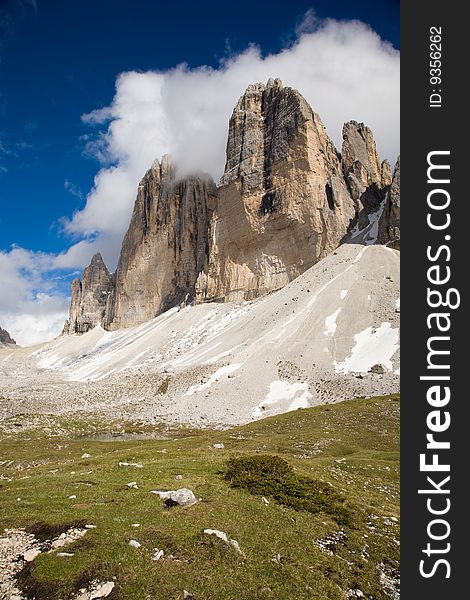The famous tre cimes of the Dolomites.