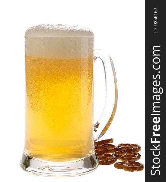 Beer mug with crunches. Isolated with clipping path