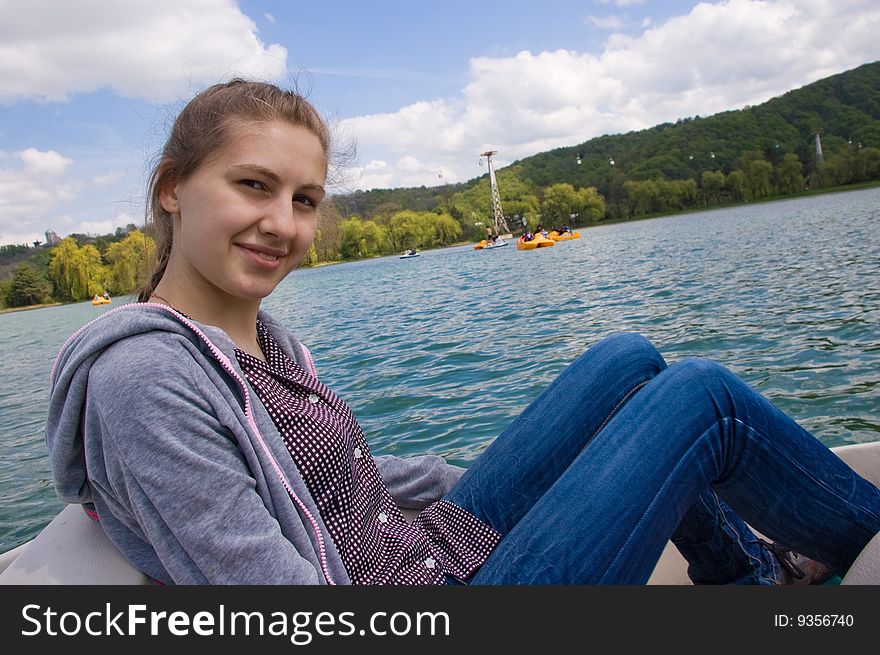 Girl on the lake. Go for a catamaran. Girl on the lake. Go for a catamaran.