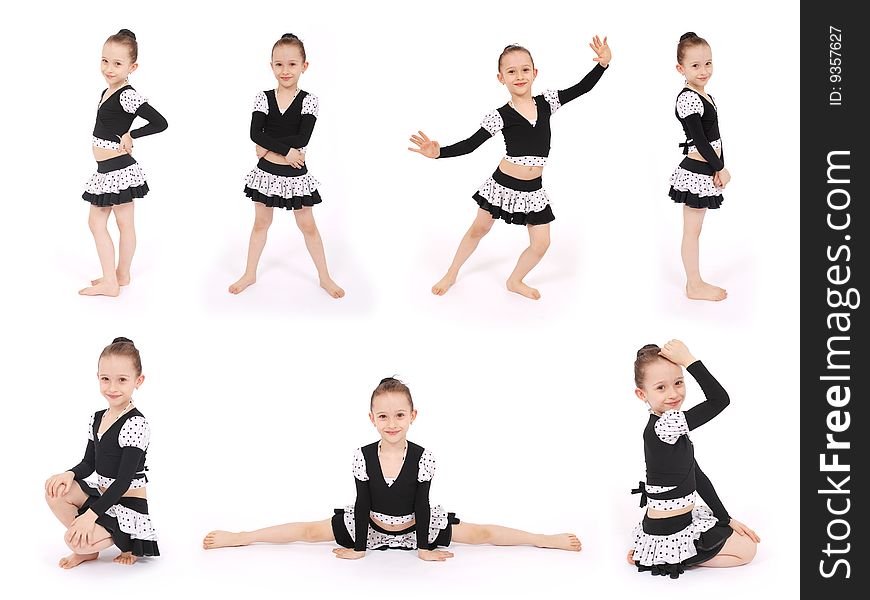 Girl In Black Dress Posing In Studio Seven Poses