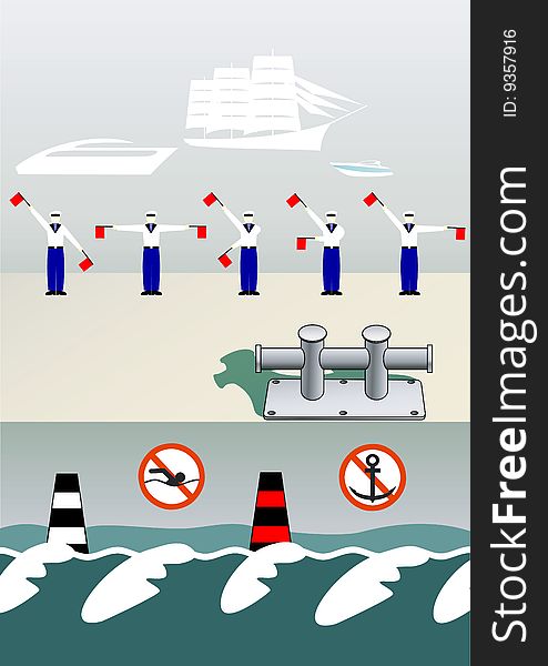 Port composition with different marine objects. Port composition with different marine objects.