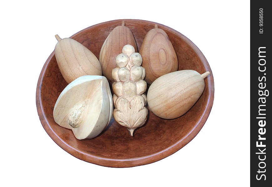 Some Wooden Fruit in a Wooden Bowl. Some Wooden Fruit in a Wooden Bowl.