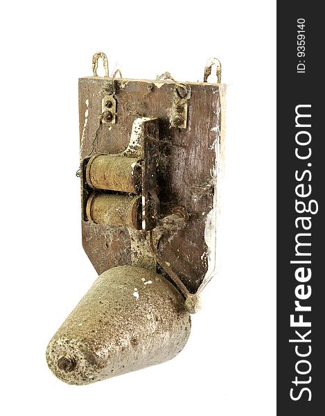 Old rusty electric bell isolated on a white background