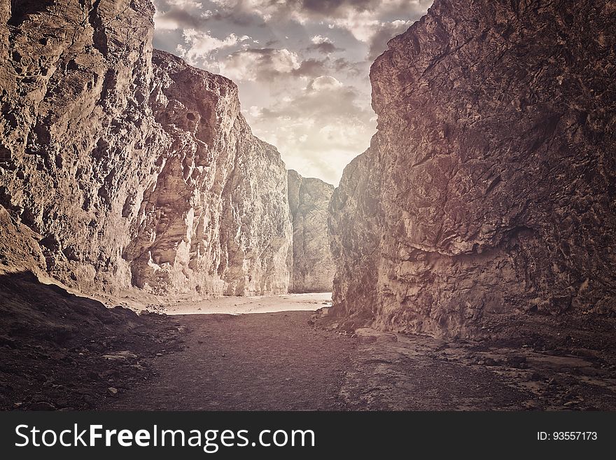 A view inside a stone canyon. A view inside a stone canyon.