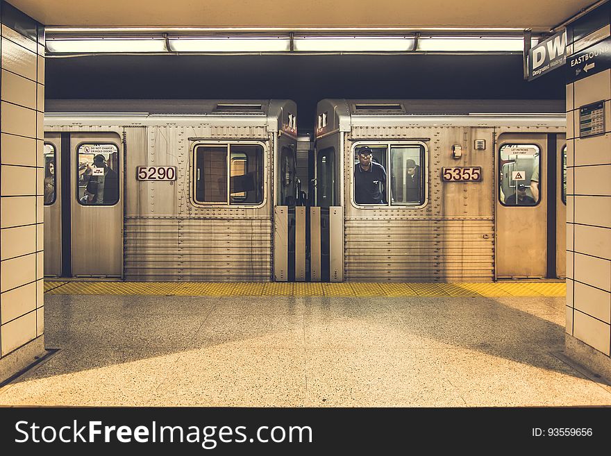 A subway train on the station seen from the platform. A subway train on the station seen from the platform.