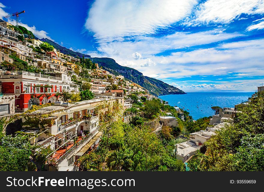 A panoramic view of the seacoast in Amalfi, Italy. A panoramic view of the seacoast in Amalfi, Italy.