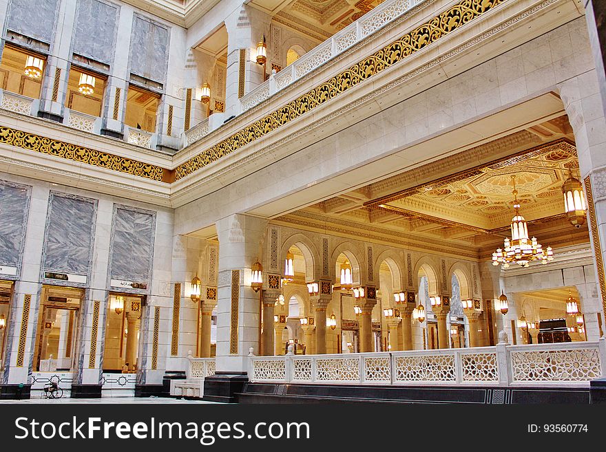 A building with decorative interior and lighting. A building with decorative interior and lighting.