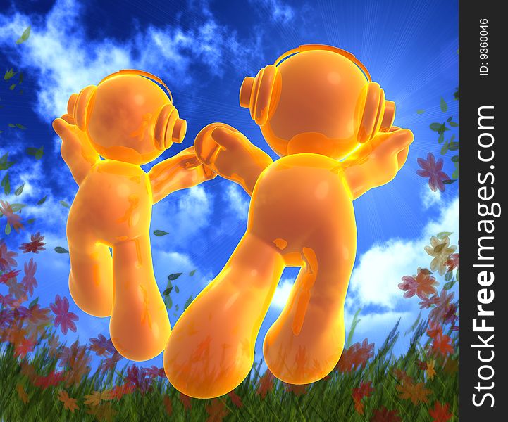 Jumping happy couple icon