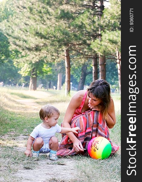 Mother and son outdoors portrait