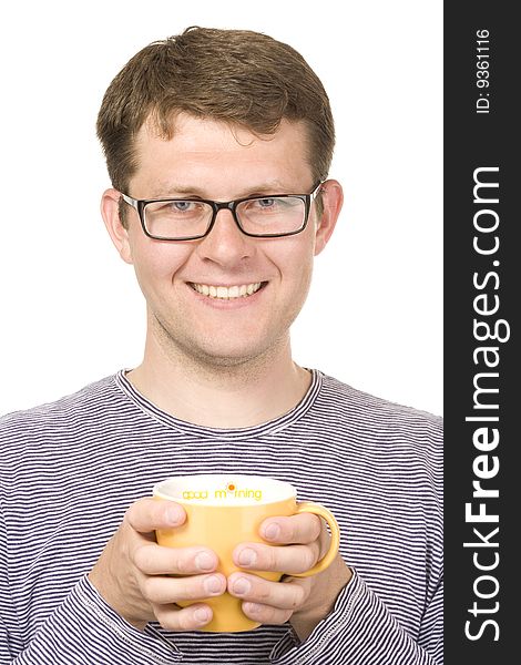 A Smiling Man With A Yellow Cup