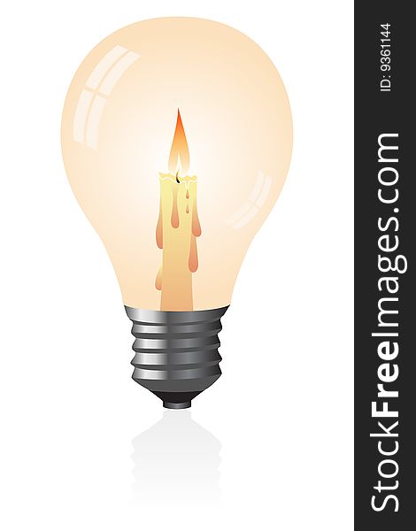 Light bulb with a candle. Vector illustration.