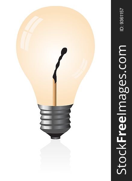 Light bulb with a match. Vector illustration.