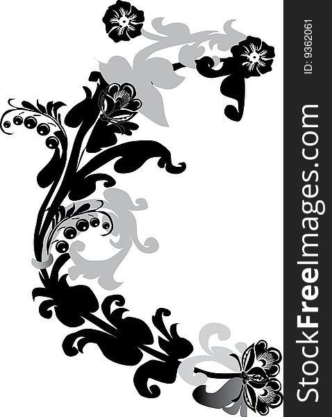 Illustration with black and gray flower decoration. Illustration with black and gray flower decoration