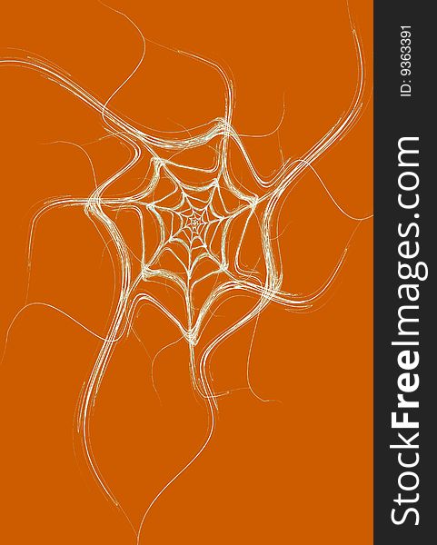 White Fractal Spider Web on an Orange Background