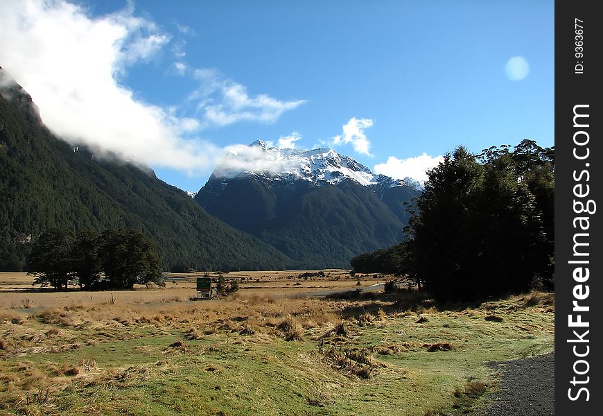 New Zealand Fiordland snowy hills. New Zealand Fiordland snowy hills