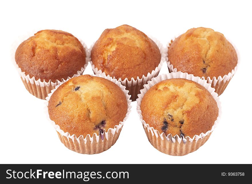 Fresh blueberry muffins isolated on white background. Fresh blueberry muffins isolated on white background