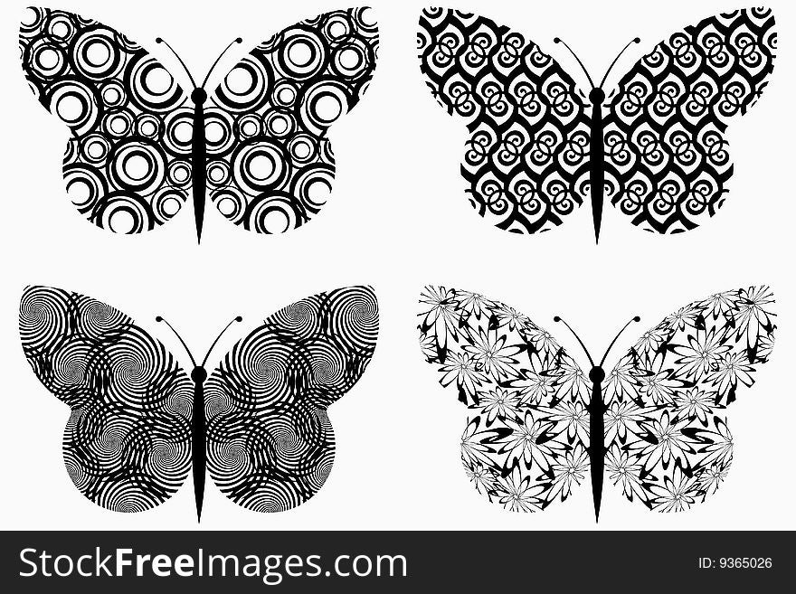 Vector illustration of artistic butterflies