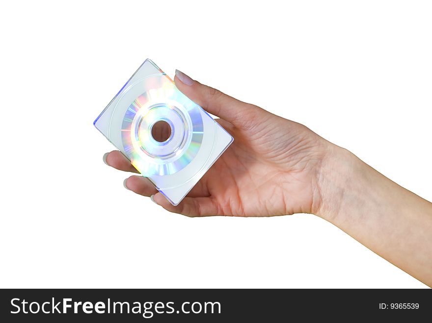 Cd or dvd disk  in the woman's hand