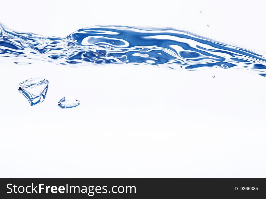 Blue water splashing over a white background