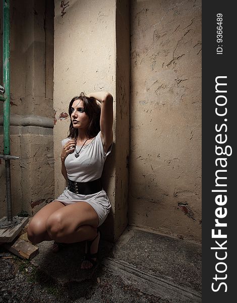 Woman Posing By Scaffolding