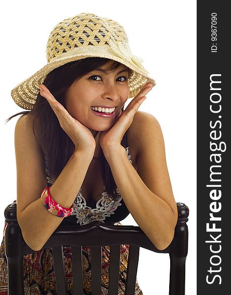 Asian woman with straw hat