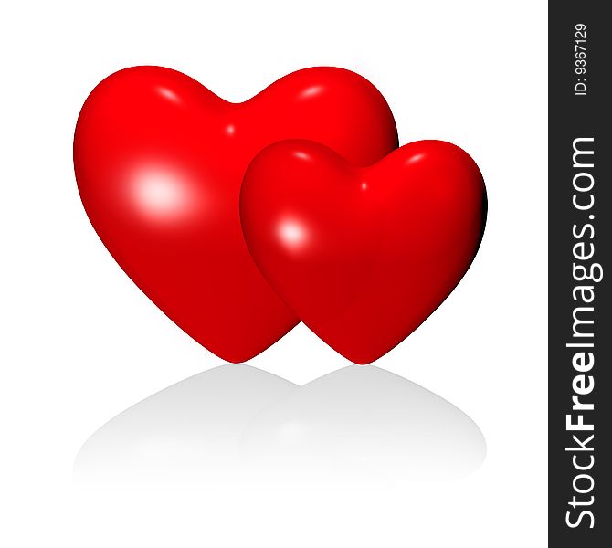 Red couple hearts on white background (isolated). Red couple hearts on white background (isolated).