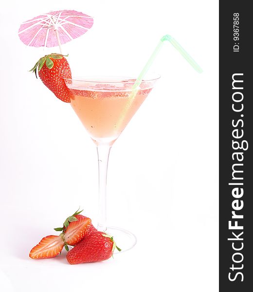 Strawberry cocktail with fruit on white background