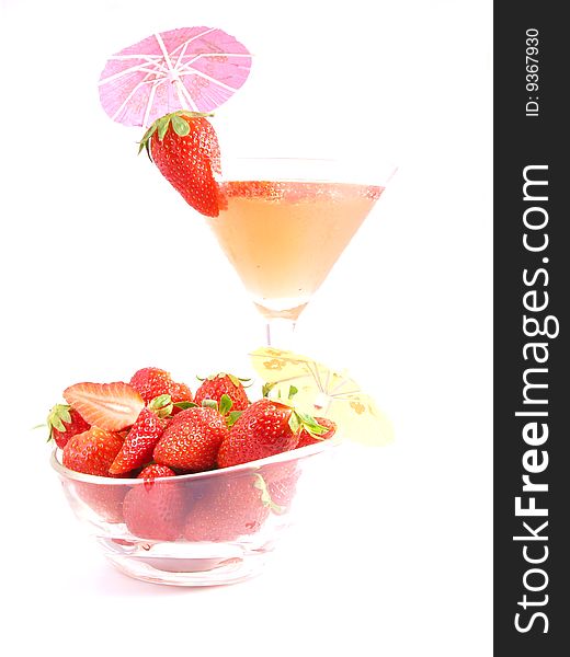 Strawberry cocktail with fruit on white background. Strawberry cocktail with fruit on white background