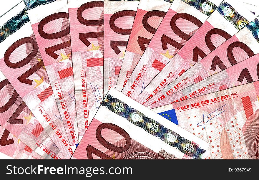 Bunch of ten Euro notes, background