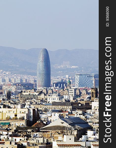 Torre Agbar and the skyline of Barcelona. Torre Agbar and the skyline of Barcelona
