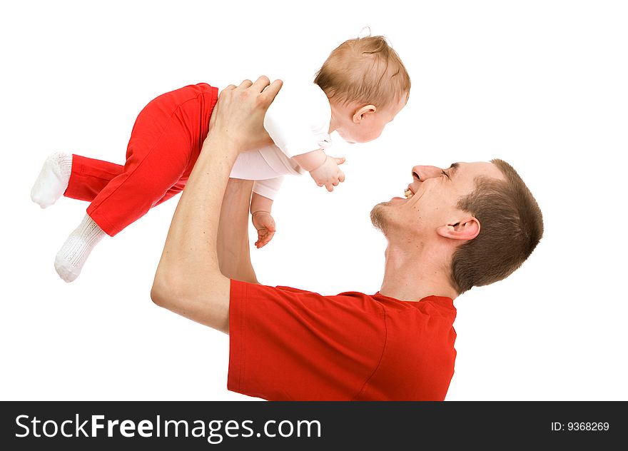 Men and his baby on white background. Men and his baby on white background