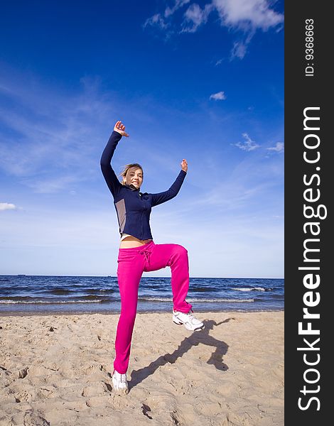 Active woman running on the beach. Active woman running on the beach