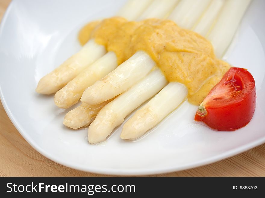 Asparagus With Sauce Hollandaise . Close Up