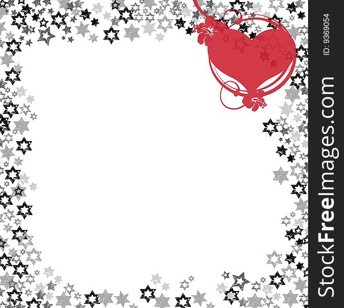 Red heart shape on white background with star shapes around