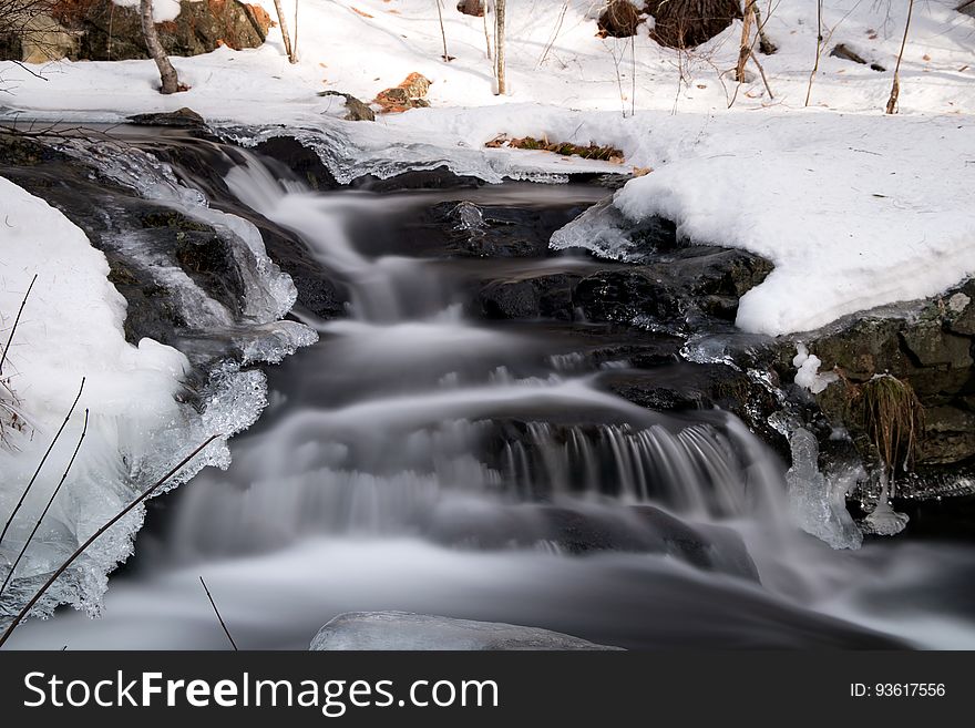 Blur Of Stream With Snowy Banks