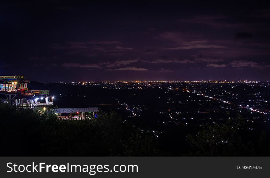 Aerial View Of City Illuminated At Night